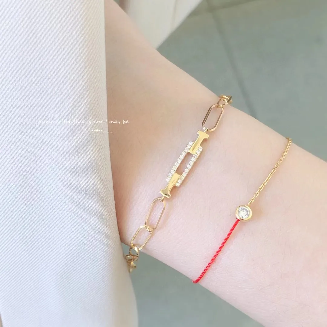 Natural Diamond Bracelet 18k gold true pure Solid Yellow Gold lady wedding jewelry(AU750)women irregular square bracelet wedding