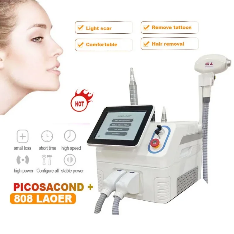 2 в 1 808 диодный лазер для постоянной эпиляции q с переключателем nd yag портативный