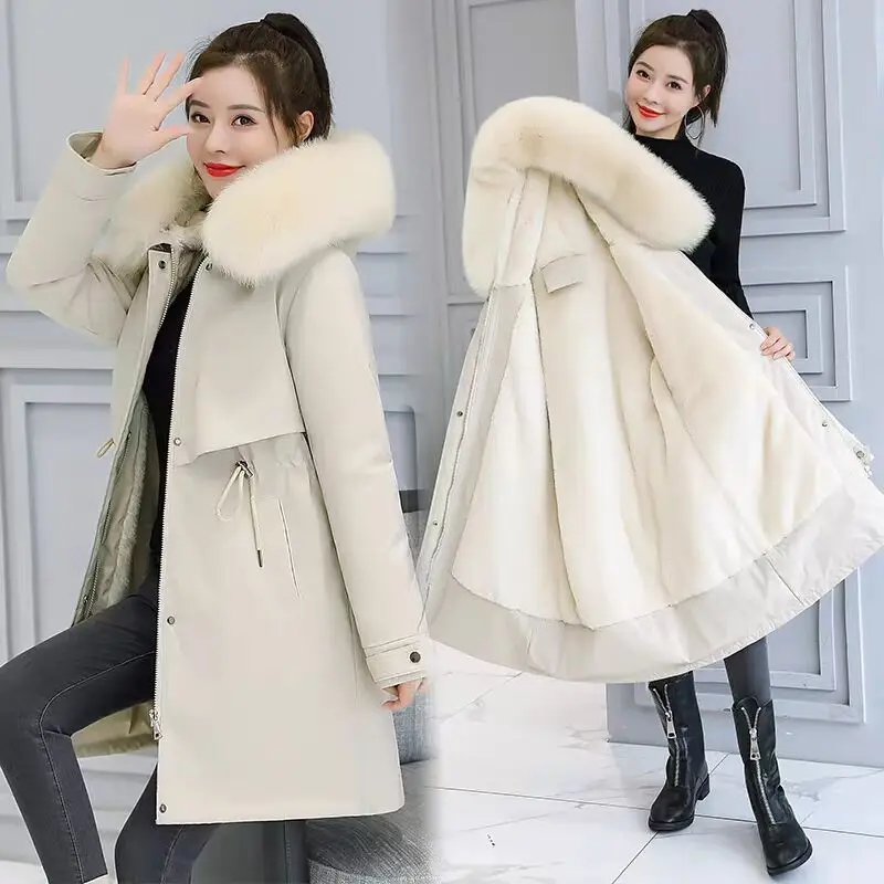Winter Fur Lining Warm Female Jacket New 2022 Fashion Coat Women Coat Belt Women Parka Hooded Y2k Chaquetas Veste Ropa Mujer