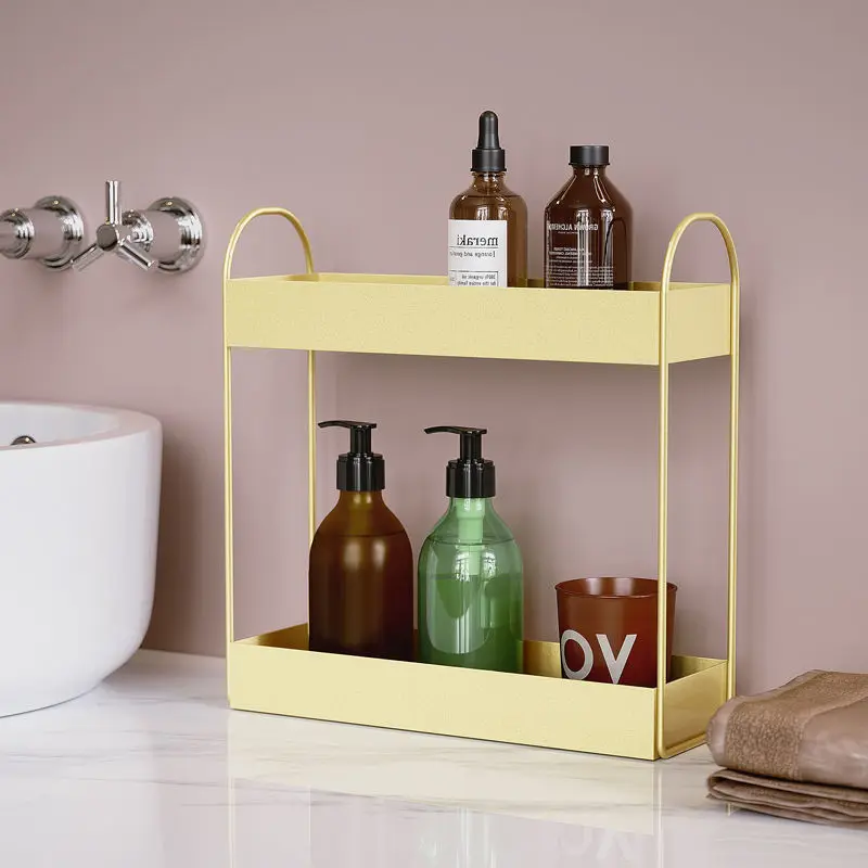 

Modern Gold Toilet Bathroom Basin Settlement Multi-layer Shelf Desktop Multifunction Cosmetic Finishing 2-layer Storage Shelf