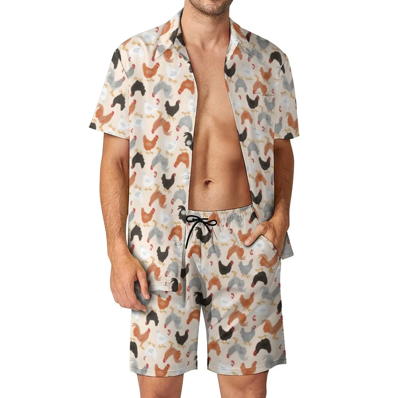 

Farm Animal Print Men Sets Cute Chickens Casual Shorts Retro Fitness Outdoor Shirt Set Short-Sleeve Pattern Oversized Suit Gift