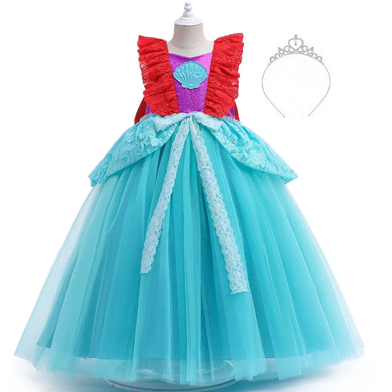 

Кружевное платье с юбкой-годе для девочек, вечерний Косплей-костюм с короной, Детские нарядные платья принцессы, голубые платья Mirabel Madrigal