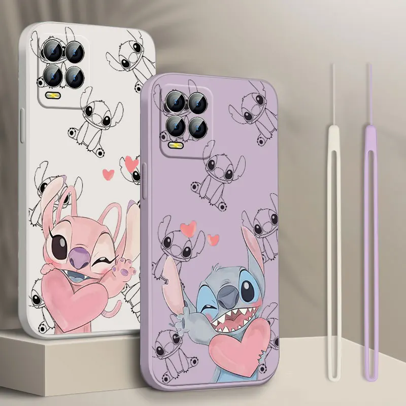 

Anime Stitch Cute Phone Case For Realme Q3S GT 2 S7 ST S2 C25Y C21Y C11 C17 Narzo 50A 50i 30 20 Liquid Rope Funda Cover Soft