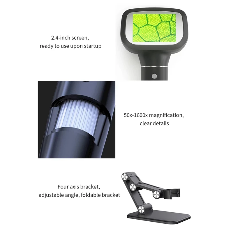 Обновленный 2 4-дюймовый цифровой микроскоп с увеличением 1600X монетный 8