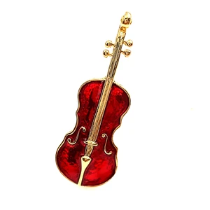 Striking Gold Trim Red Enamel Violin Pin Brooch Italian Historical Style Miniature Music Instrument Lover Concert Collection