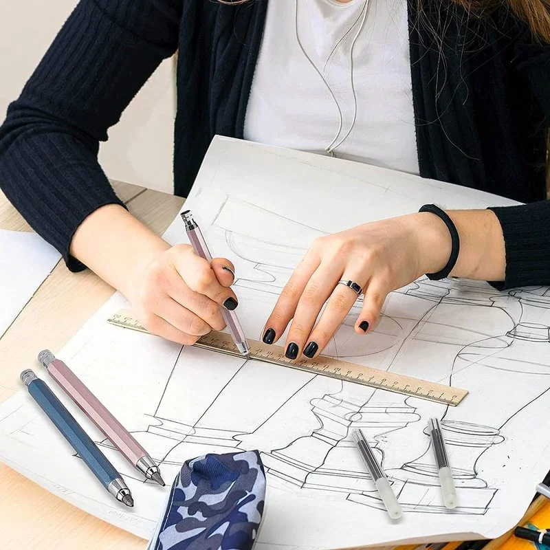 Металлический механический карандаш 5,6 мм для рисования и живописи. Автоматический карандаш для школы, комиксов и дизайна. Студенческая кавайная канцелярия.