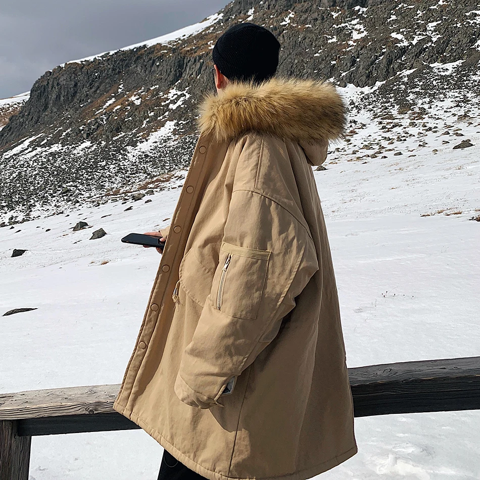 

Men Winter New Plus Long Warm Thick Plush Hood Jacket Coat Outwear Cargo Windbreaker Cashmere Lining Couple Pocket Parka 2022