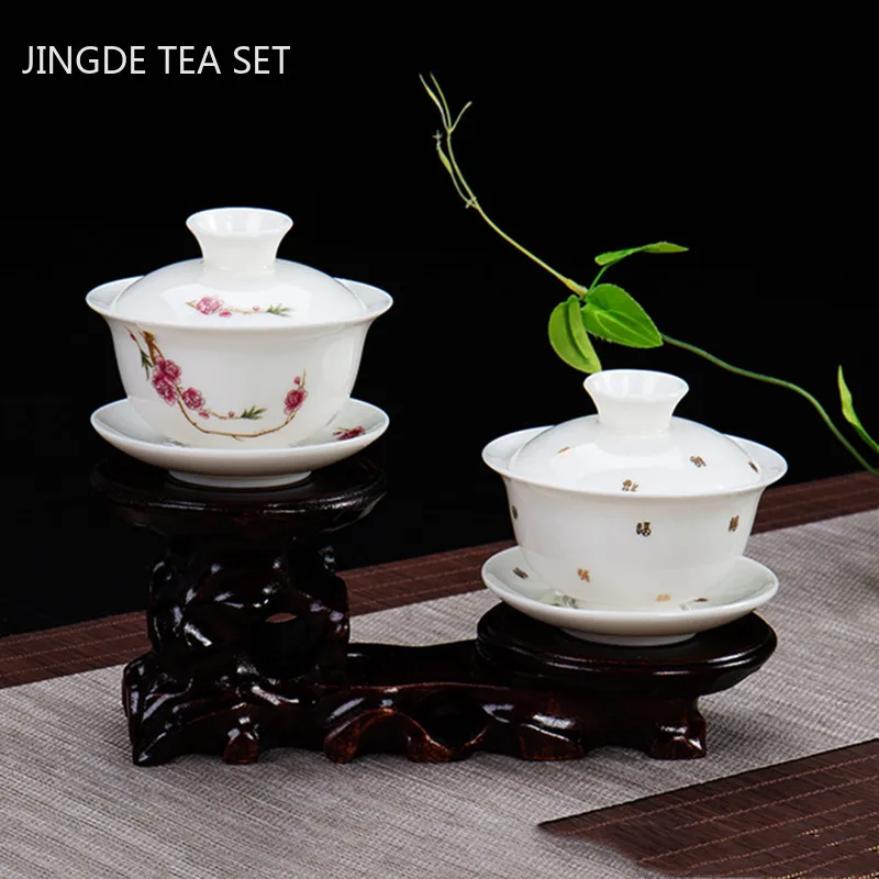 

Household White Porcelain Tea Maker Handmade Sancai Gaiwan Tea Ceremony Accessories Boutique Ceramic Tea Bowl with Lid Teacup
