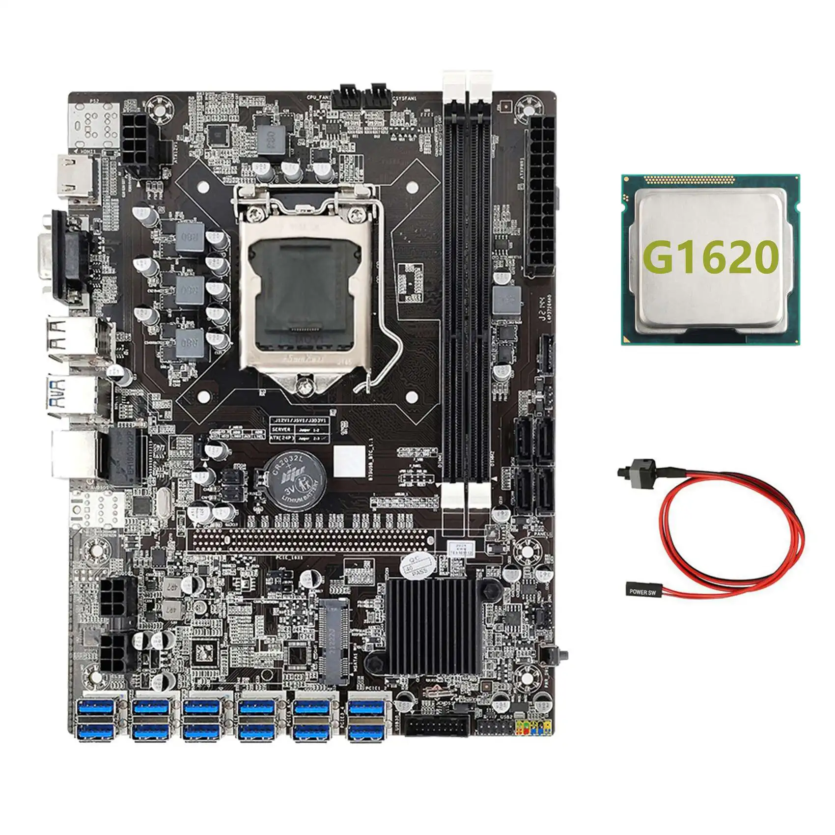 

B75 ETH Mining Motherboard 12 PCIE to USB Adapter+G1620 CPU+Switch Cable LGA1155 MSATA DDR3 B75 USB Miner Motherboard