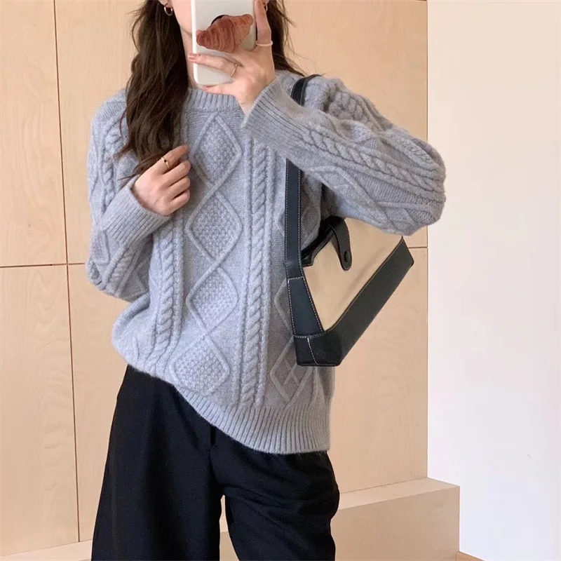 2024 женский вязаный свитер с круглым вырезом и длинным рукавом 6 цветов пуловеры