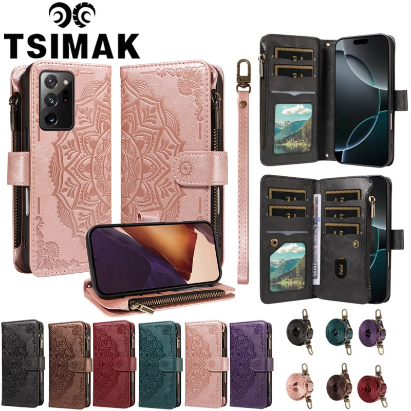 Фото Кожаный чехол-флип для Samsung Galaxy Note 20 Ultra 8 10 Lite S10 Plus S9 S8 S7 Edge 9 с отделениями для карт, молнией и тиснением №1