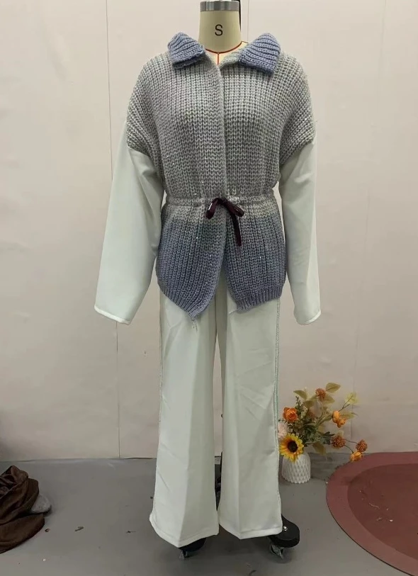 Элегантные комплекты из 2 предметов для женщин модный толстый вязаный свитер с