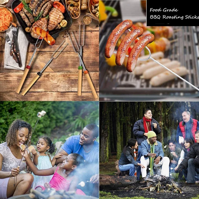 

Double Metal Skewers For Barbecue Stainless Steel BBQ Grill Forks Sticks Needle Kitchen Accessories Camping Picnic Tools