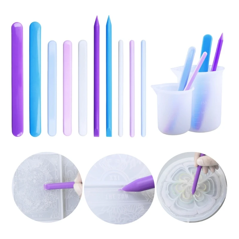 F19D Nonstick Reusable Silicone Stir Sticks Measuring Cups Tool Kit for Epoxy Resin