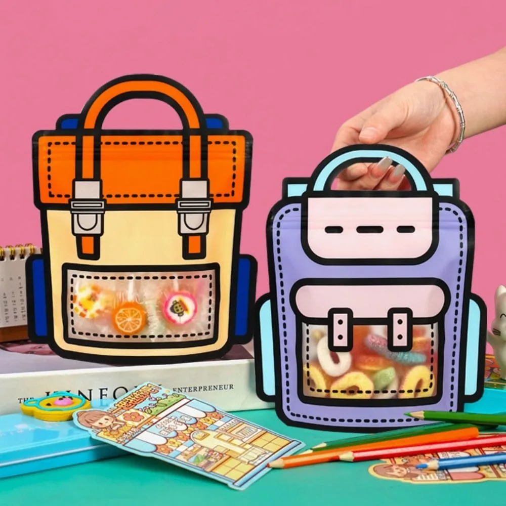 

10PCS With Ziplock Biscuit Bag Schoolbag Packaging Bag Cute Storage Decor for Candy Birthday Gifts Kids