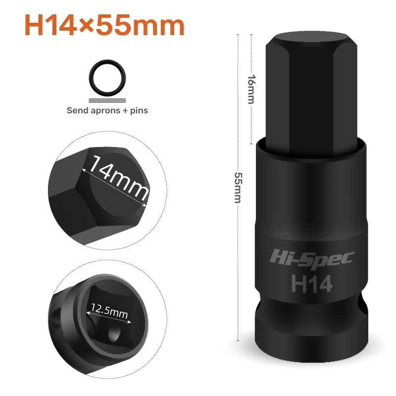 Hi-Spec 55 мм 9 шт/11 шт набор шестигранных гнезд H4-H19 S2 шестигранный гаечный ключ длина адаптер 1/2 CR-MO Набор отверток с магнитной