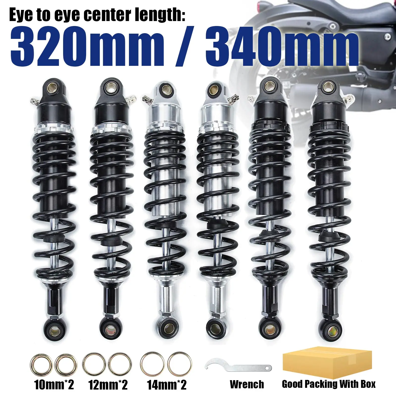 

320mm 340mm Spring 7mm Motorcycle Dirt Street Motor Bike ATV Quad Rear Shock Absorber Rear Suspension Bumper Falling D20
