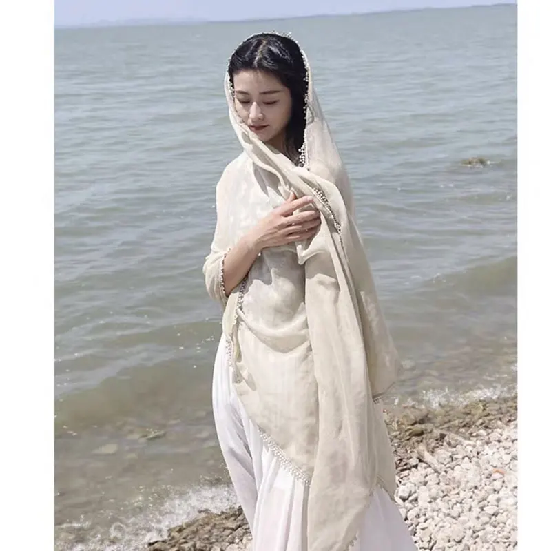 

2023 Summer cotton linen scarf for Women Fashion Shawl Wraps Female Large Headband Foulard Hijab Luxury Scarves Bandana Echarpe