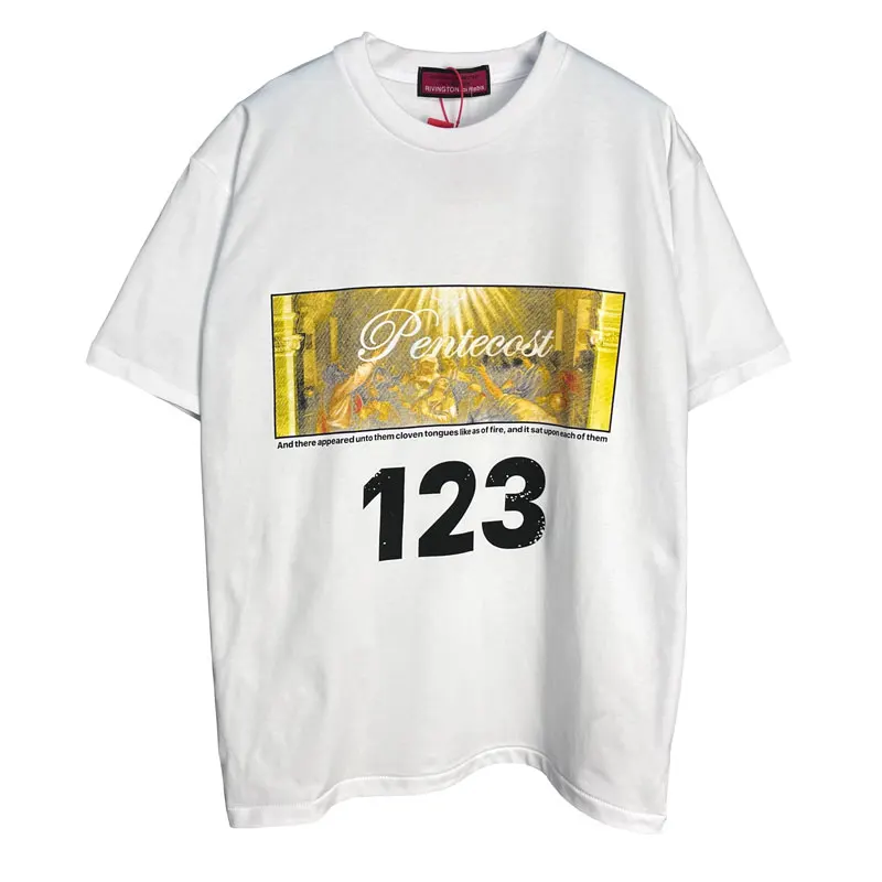 

Retro Hip Hop Painted Letter 123 White Summer Tshirts Mens and Womens Harajuku Cotton Round Neck Oversized Casual Top Tees