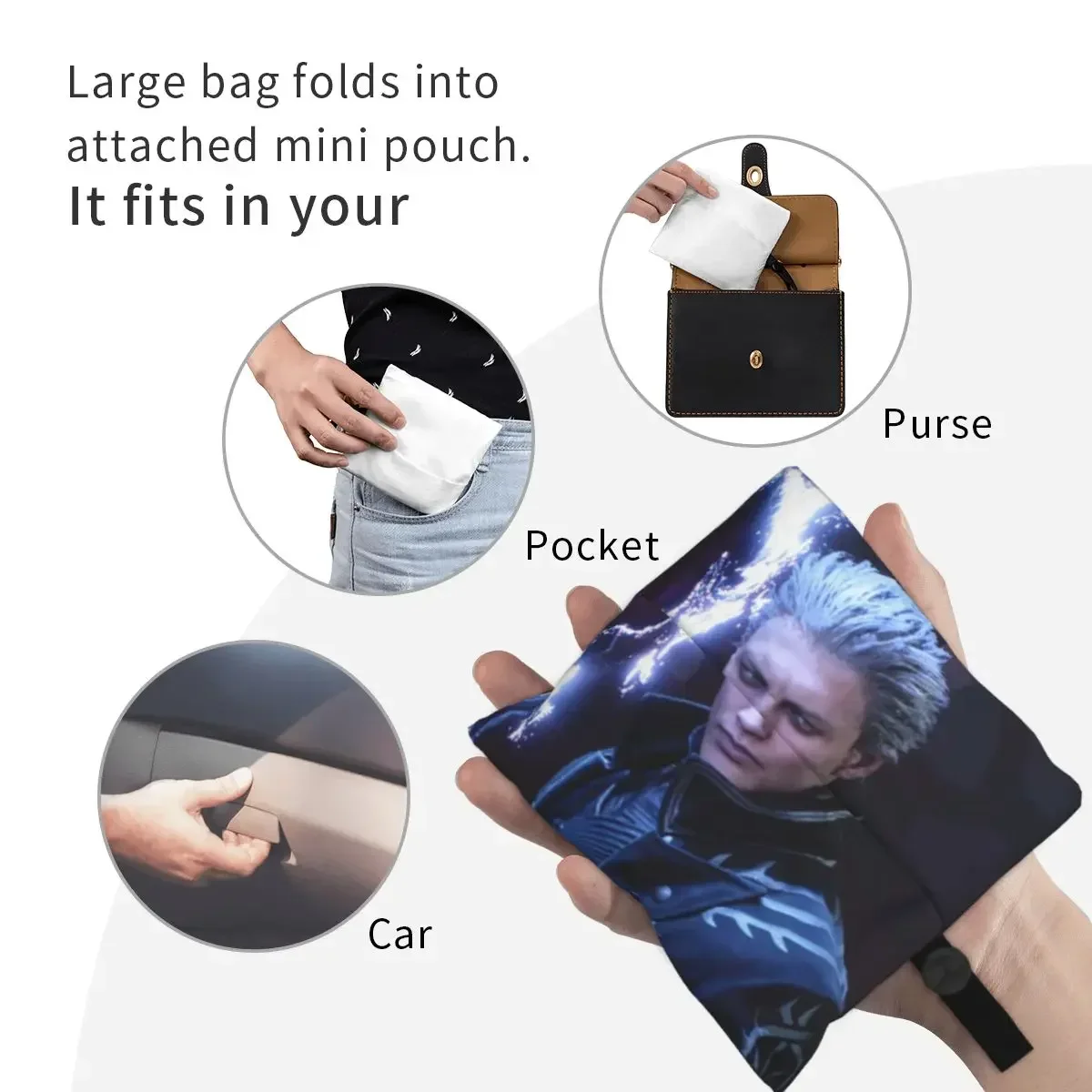 Vergil From The Devil May Cry Series Портативная сумка-тоут для покупок Складная сумка-шоппер