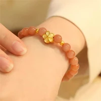 1pcs pure 999 24k yellow gold women pink crystal peach blossoms bracelet