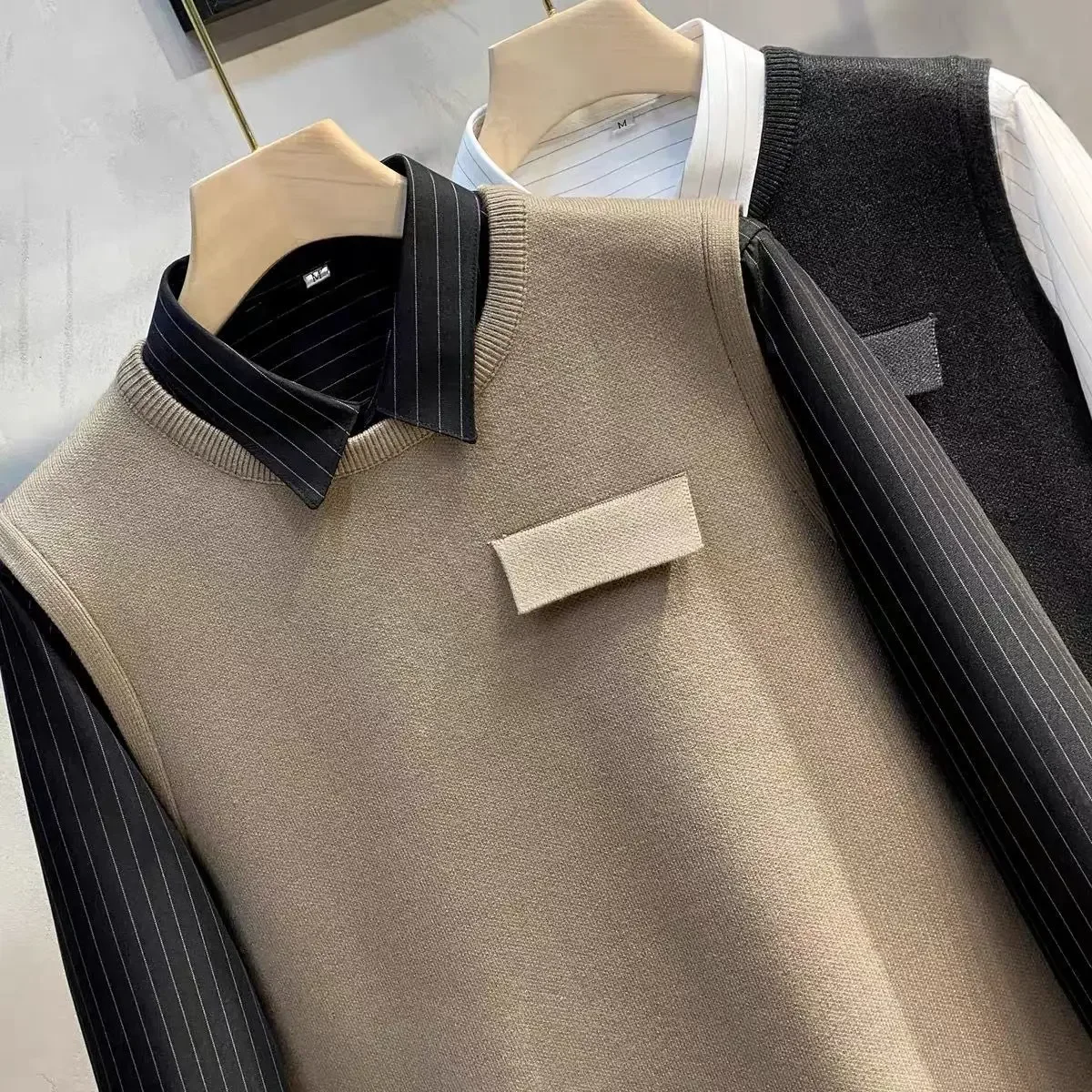 Мужская одежда жилет без рукавов вязаный свитер в стиле пэчворк мужской