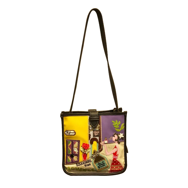 Women Bags Canvas Patchwork Embroidery Purse Cross Body Messenger Bag Shoulder Bags Braccialini Style Art Cartoon Perfume Girl