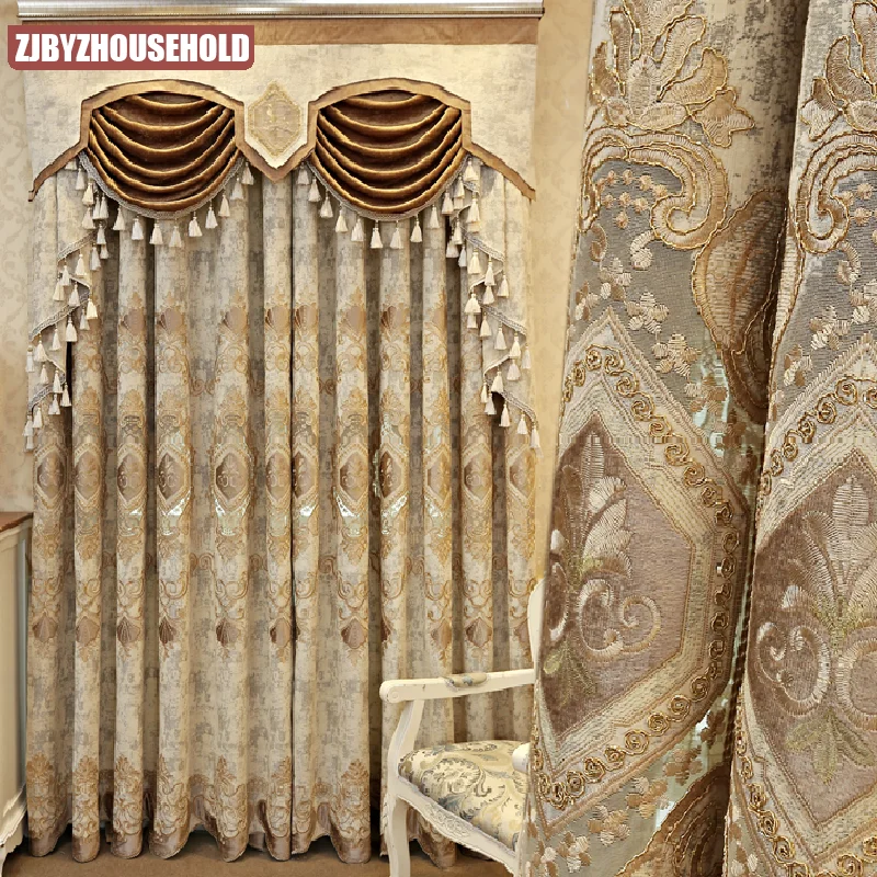 

European Embroidered Chenille Curtains for Living Room Bedroom Luxury High Quality Elegant Blackout Valance yarn Villa High-end