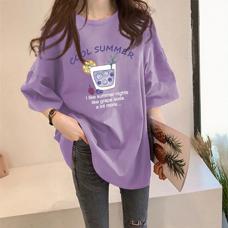 

Spring Summer Woman's Kawaii Harajuku Tops Tees Large Size Fashion Candy Color Female Oversized T-Shirt Korean Style Streetwear
