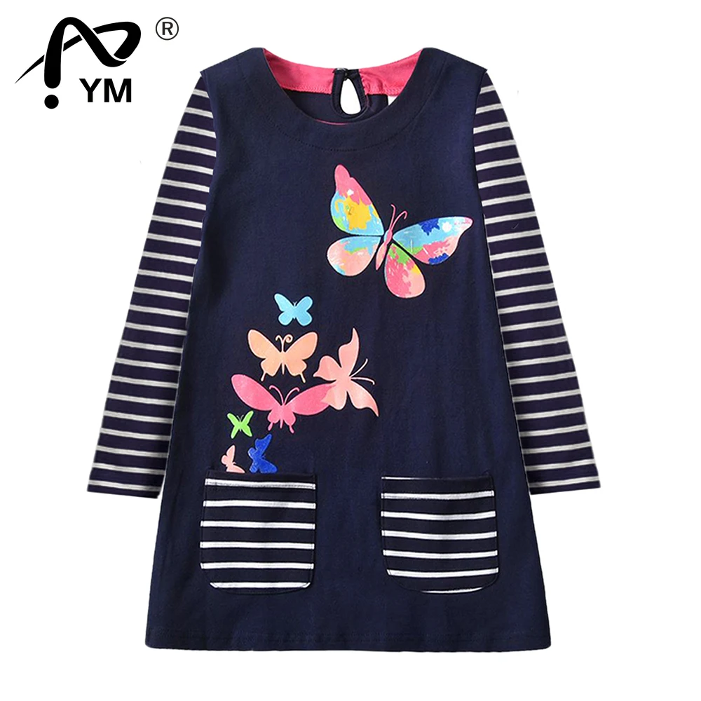 

New Girls Dress Autumn Spring Baby Girl Striped Cartoon Print Clothes Kids Dresses for Girls Vestidos Princess Cotton Dress