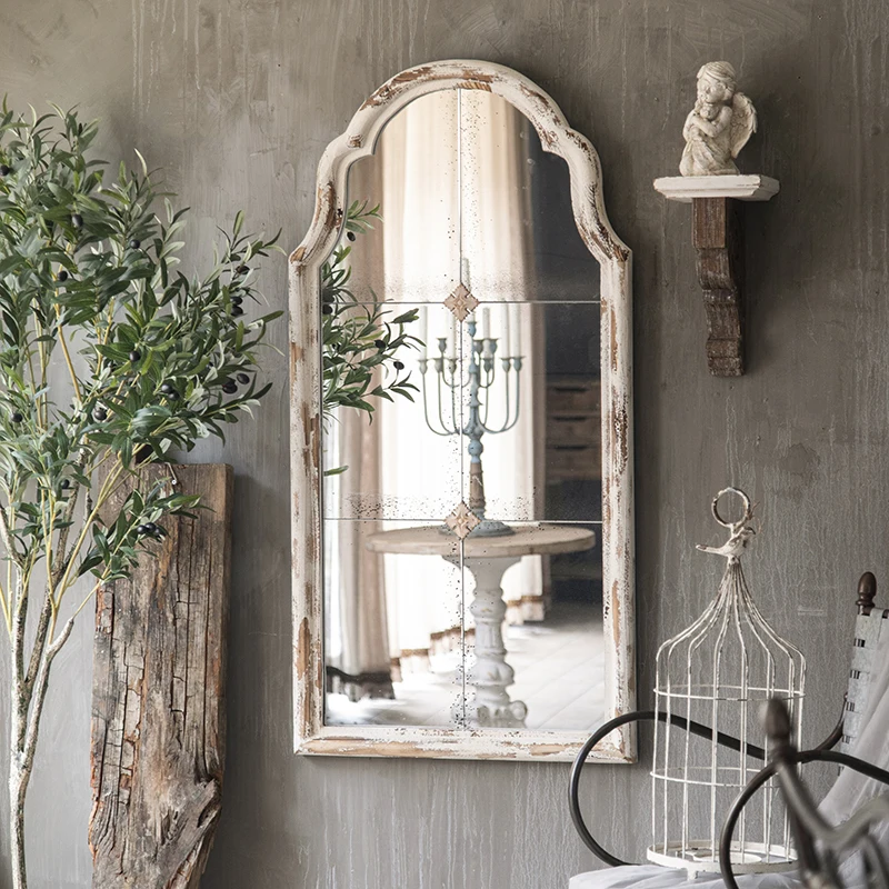 Американское Ретро настенное зеркало из твердой древесины старое декоративное