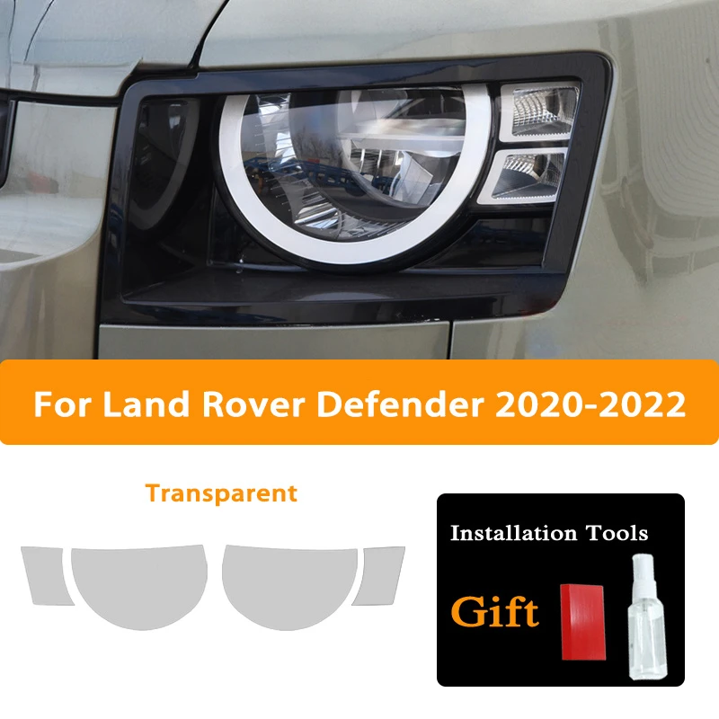 

2 pieces Car Headlight Protective Film For Land Rover Defender 2020-2022 Headlamp Black Transparent TPU Sticker Accessorie