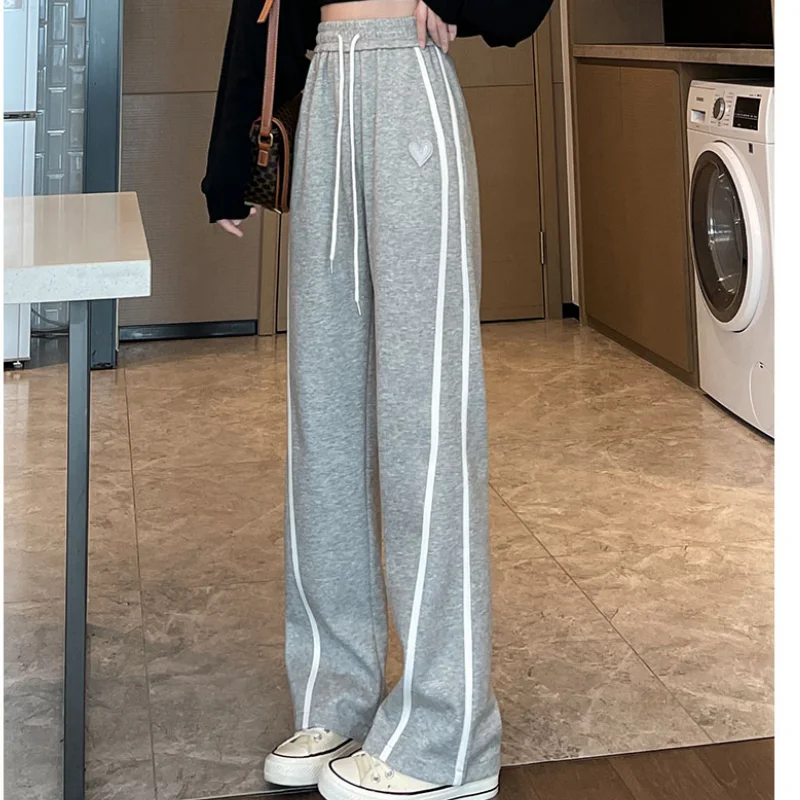 Korean Version of Straight Tube Loose Fitting Slimming Wei Pants Harun Pants Large Size Women's Plus Size Dark Gray Casual Pants