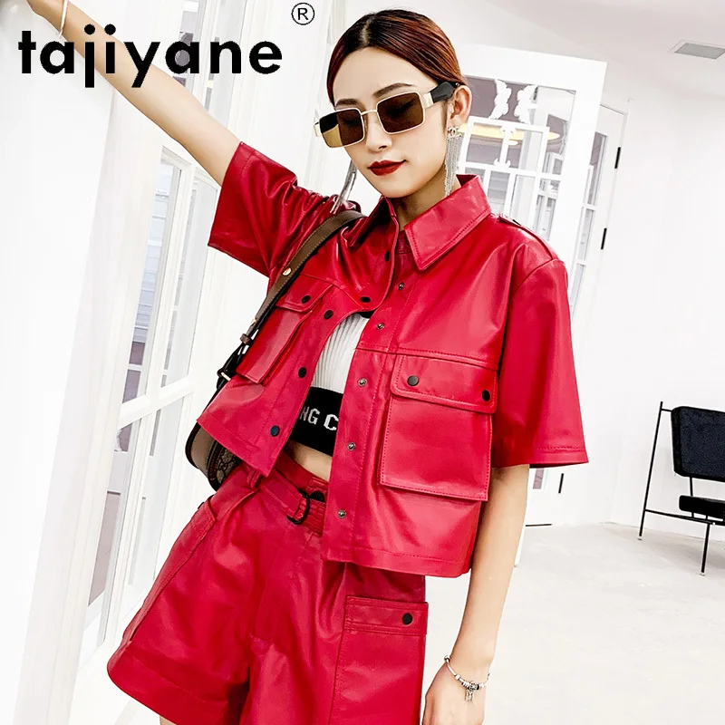 Tajiyane Top Genuine Leather Jacket Women's 2021 Spring Fashion Short-sleeved Sheepskin Leather Jacket Casual Short Coat FCY129