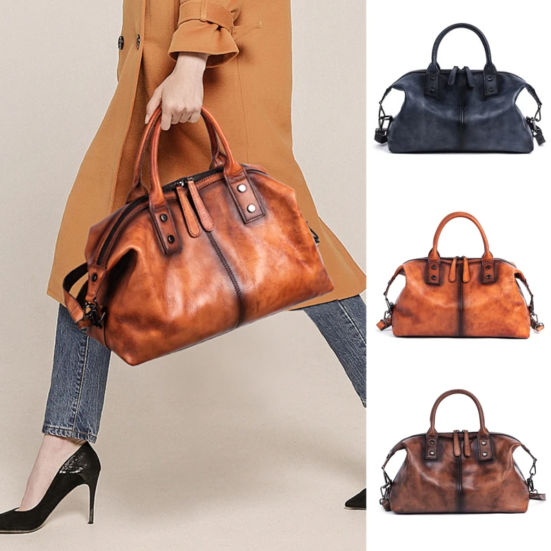 

2023 New Hand Painted Women Handbag Luxury Genuine Cowhide Leather Dumpling Bag Large Capacity Vintage Top-handle Bag For Female