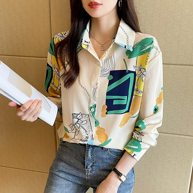 

Graceful Flower Print Women Tops and Blouses 2023 Elegant Long Sleeve Office Lady Work Wear Shirts Camisas Para Mujeres Blusas