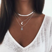 2022 new punk multi layer lock chain necklaces for women golden silver color moon and tree pendant necklace statement jewelry