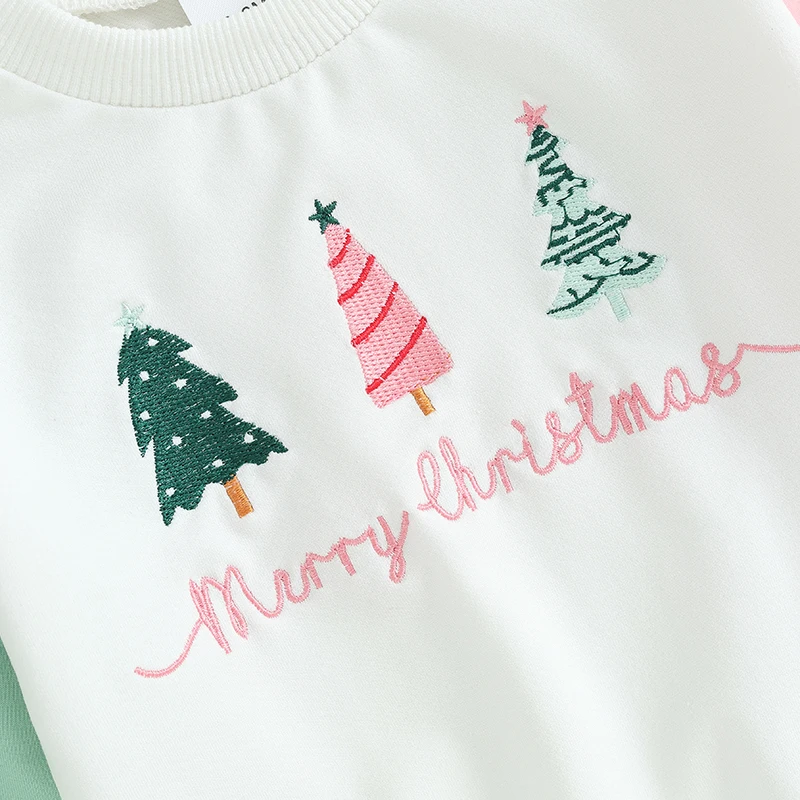 

Рождественский наряд для новорожденных девочек, свитшоты с длинным рукавом и принтом дерева и Санты, штаны, Рождественская одежда для малышей