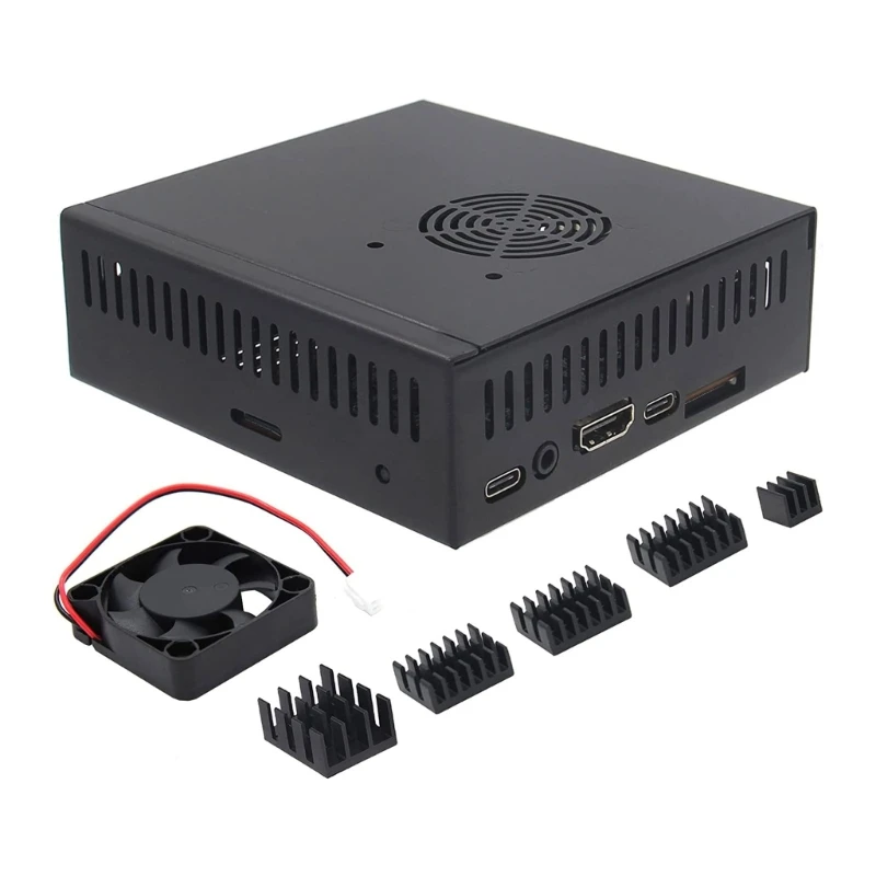 

Металлический фотобокс N506 для Orange Pi 5/5B, поддержка M2 NVMe SSD 2280 с 5 алюминиевыми радиаторами и вентиляторной коробкой