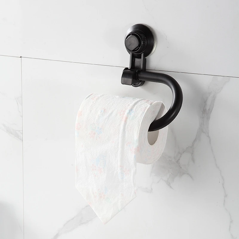 

No Punching Suction Cup Adsorption Paper Roll Holder ABS Black/White Towel Holder Tissue Hanger Storage Rack For Bathroom Toilet