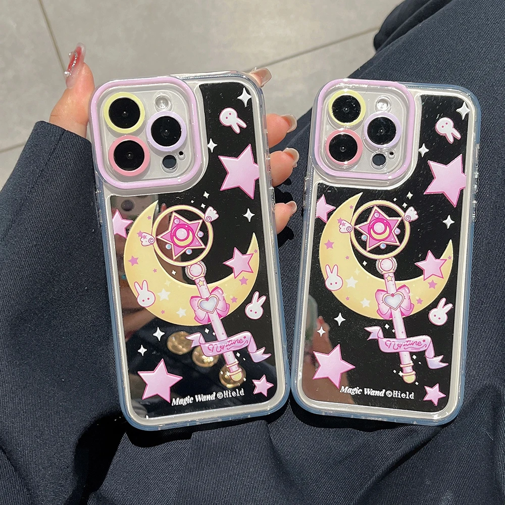 

Ins Stars Moon Mirror Magic Wand Phone Case for IPhone 14 13 12 11 Pro Max Y2k Girl Gift Back Cover