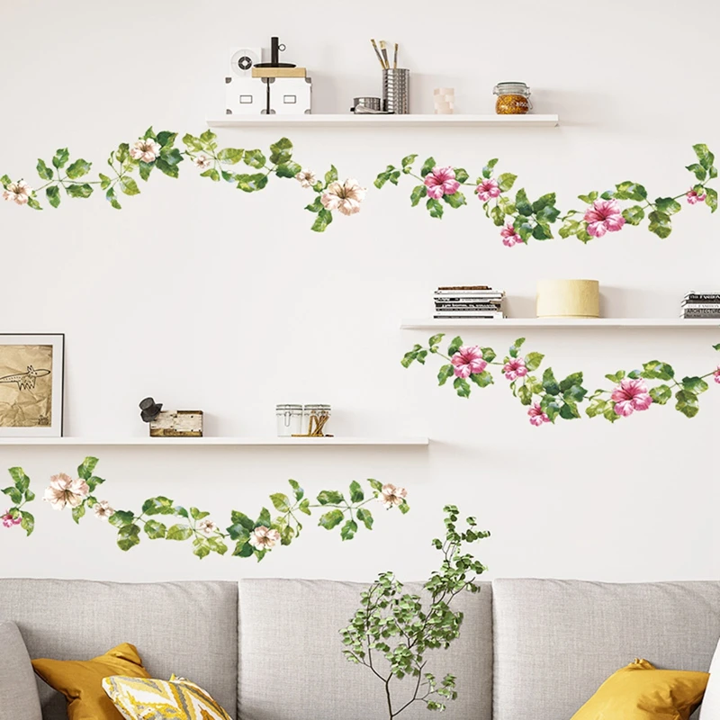 

Green Leaf Flower Vine Wall Sticker Bedroom Living Room Decorations Home Mural Cupboard Stickers Baseboard Beautify Wallpaper