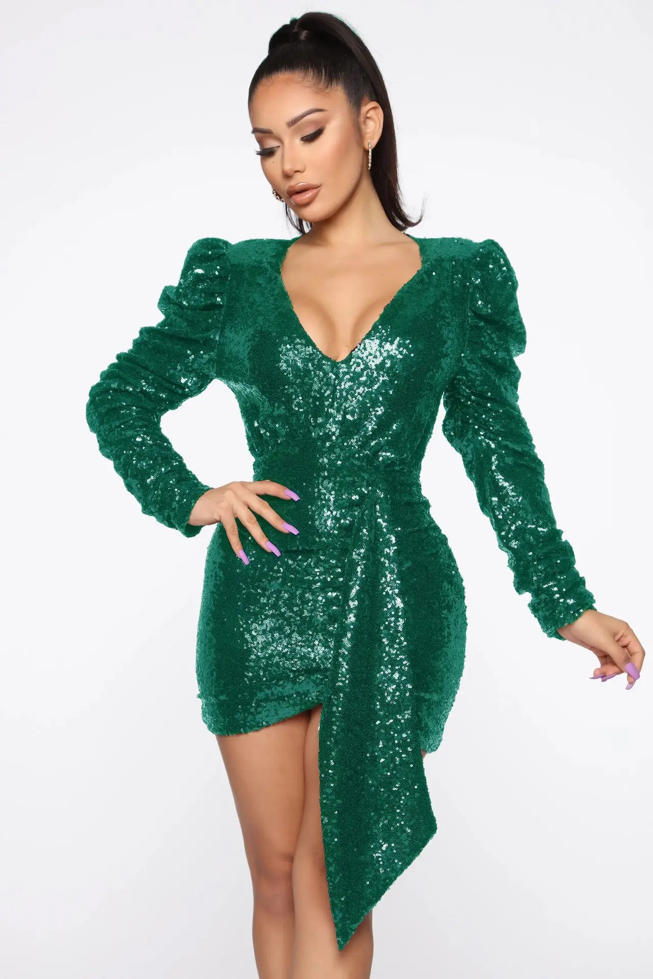

Sexy Women Mini Dress Sequin Party Night Clubwear Bandage Streetwear Solid Color Dresses For Women Vestidos