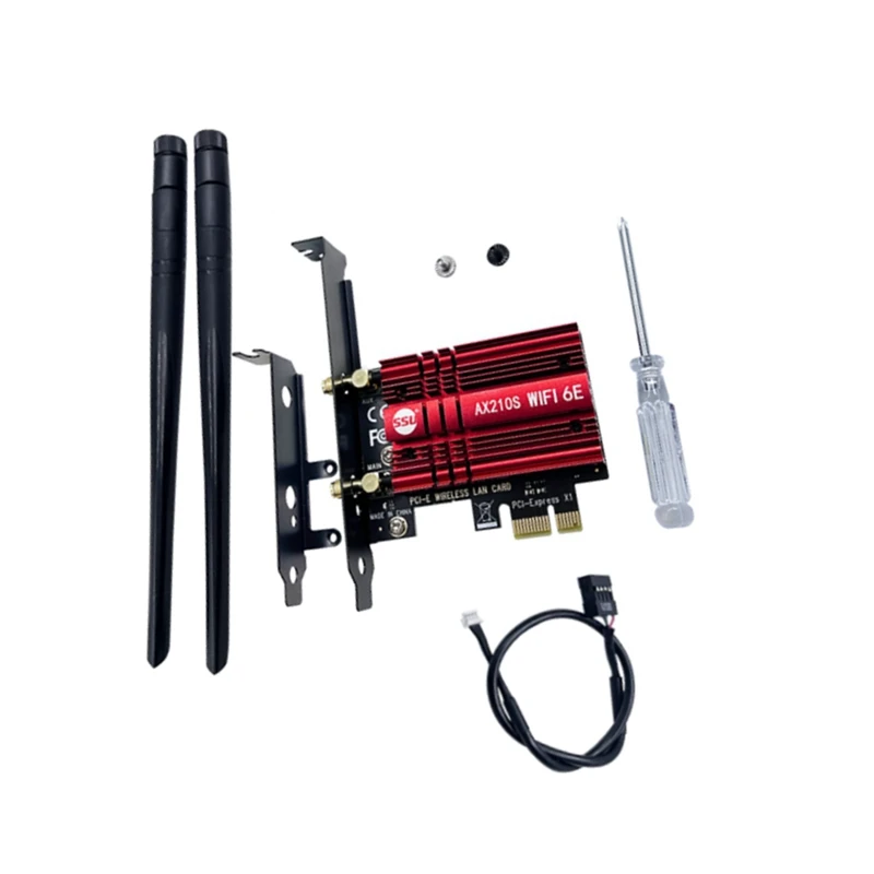 

SSU 1 Set Bluetooth 5.2 Tri-Band 2.4G/5G/6Ghz PCI Express 802.11AX AX210 Card AX210 Wireless Adapter Black + Red