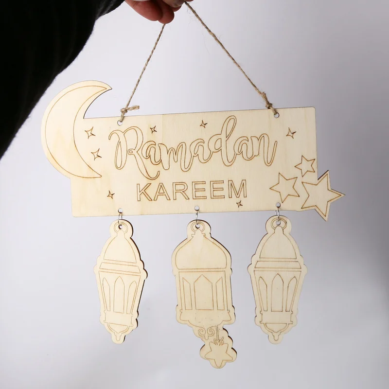 

Ramadan Mubarak Eid Mubarak Ramadan Kareen Decor Alphabet Pendant Wooden Craft for Ramadan Decorations for Home Door Hanging