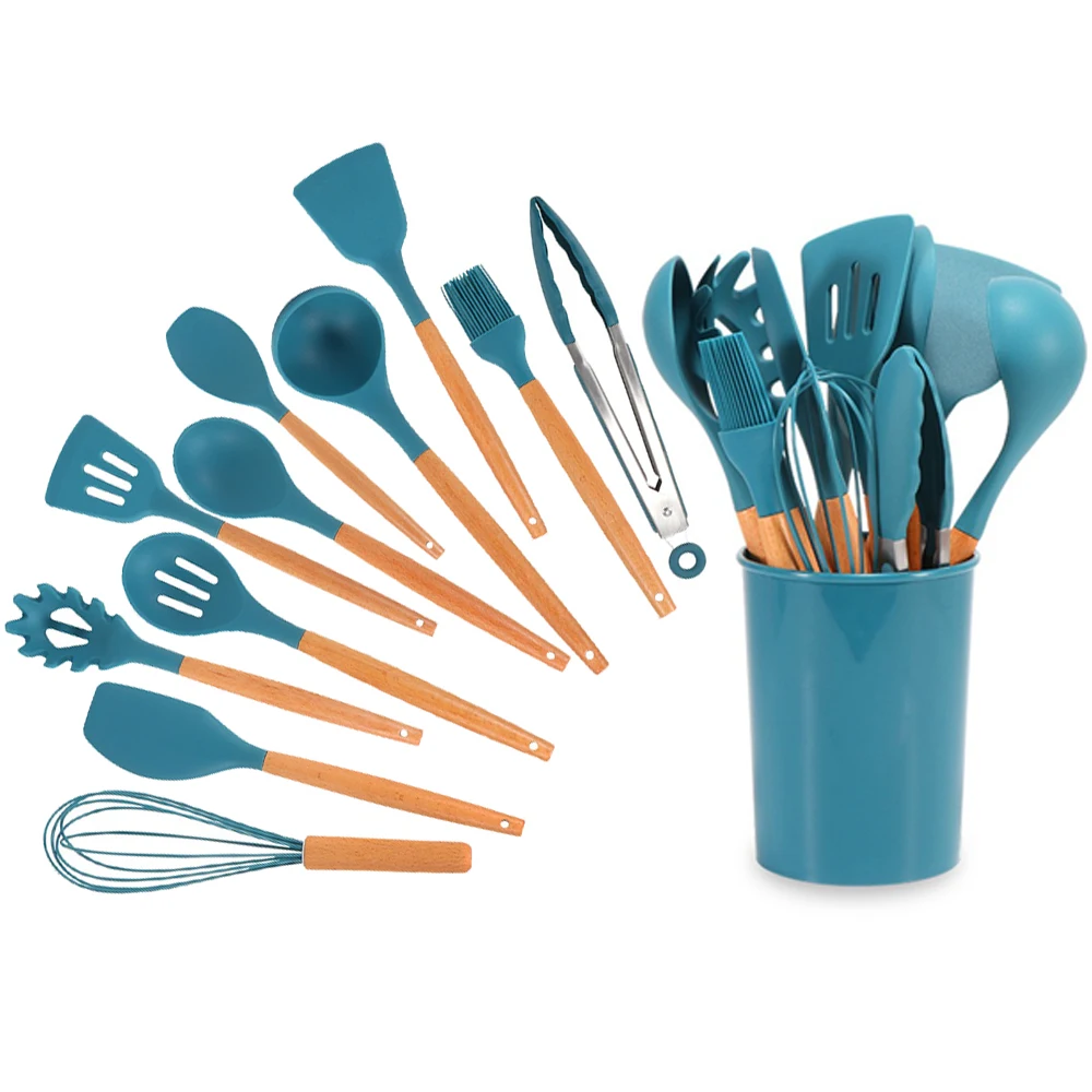 

12 шт., силиконовые лопатки с деревянной ручкой