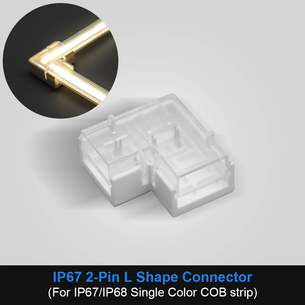 

2-контактный водонепроницаемый быстрый разъем COB для печатной платы шириной 8 мм 10 мм IP67 с силиконовым покрытием FCOB светодиодная лента беспаечный L угловой разъем