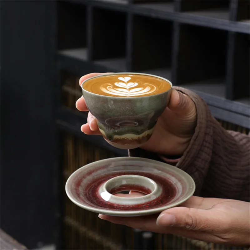 

Японская винтажная керамическая чашка для эспрессо, кофейная кружка для латте, креативная глазурованная чашка для чая с подносом, персональная чашка для воды, посуда для напитков