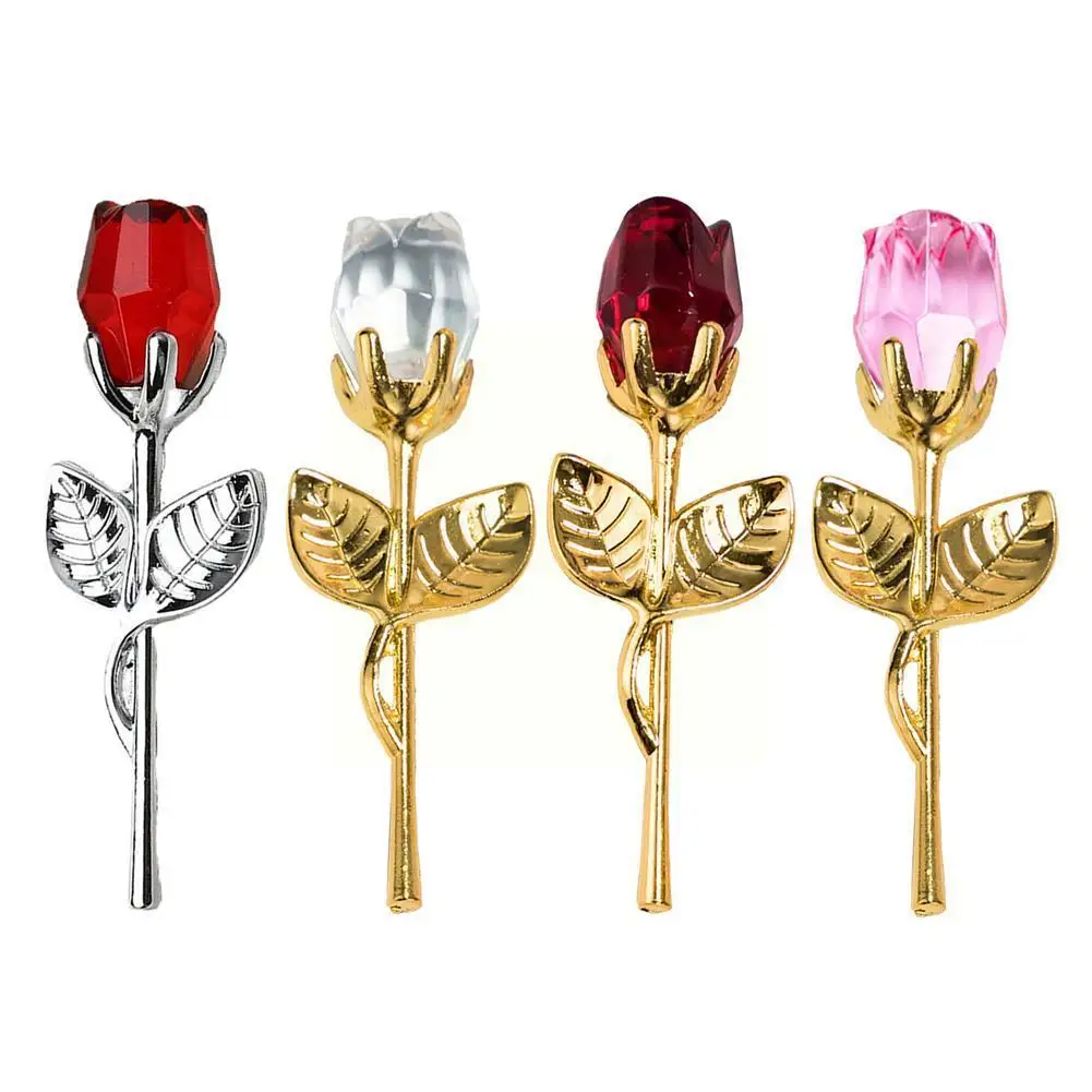 

Valentine Day Gift Mini Crystal Rose Artificial Flower Flower Wedding Crystal Supplies With Party Metal Branch Rose Rod R0f1