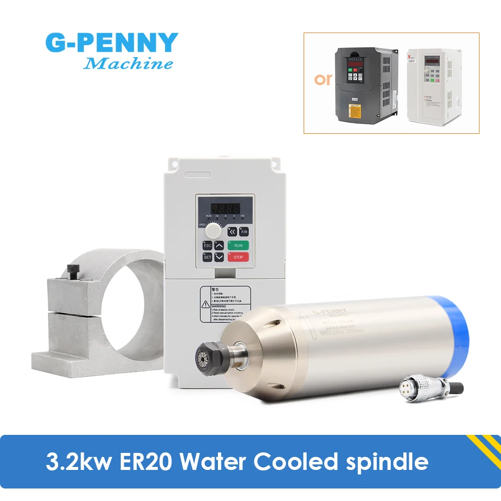 

g-penny CNC 3.2kw water cooled spindle motor kit 4 pcs bearings 0.01mm accuracy & 4.0kw inverter & 100mm bracket